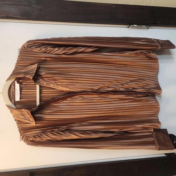 Astr Tops - ASTR the label Brown Shiny Pleated Button Up Blouse - Size Medium